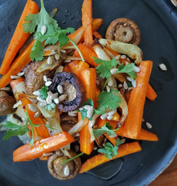 Zanahorias y champiñones horneados con jengibre