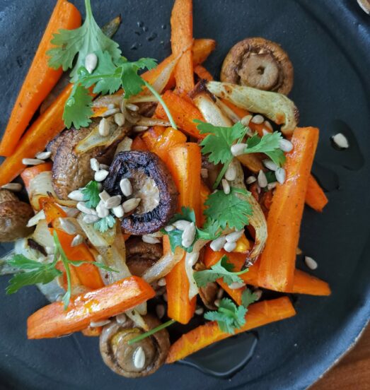 Zanahorias y champiñones horneados con jengibre