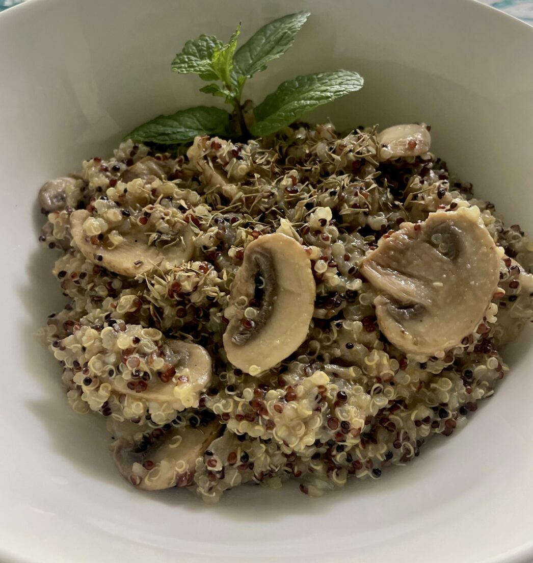 Receta de Risotto de quinua con champiñones sin gluten y sin lácteos
